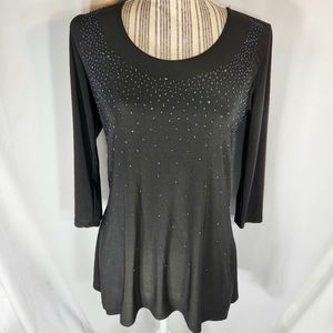 Michael Michael Kors Black w/ Black Beading & Sequins Long Sleeve Top Sz XSmall